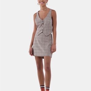 No Boundaries Plaid Mini Dress with Vest - Brown and White